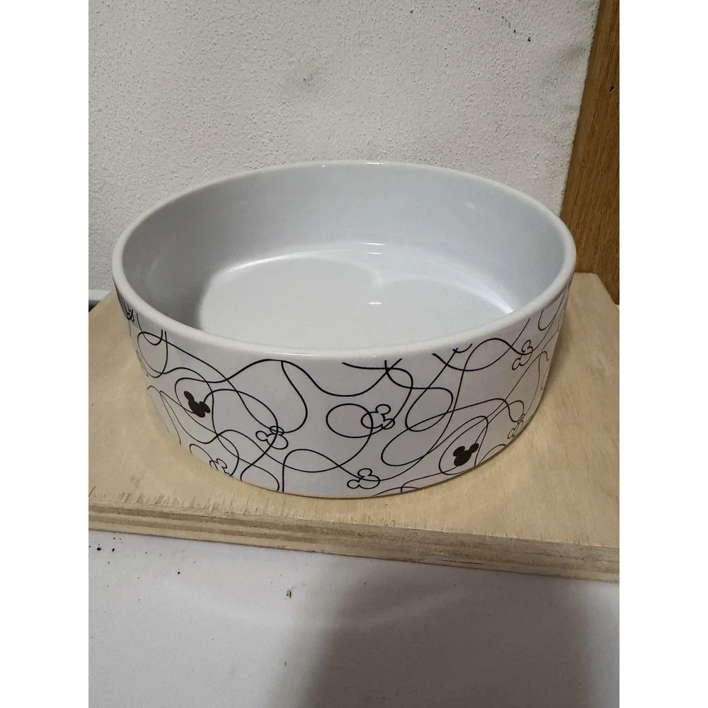 Disney Chewy Mickey Mouse Lines White Black Pet Dog Cat Food Water Bowl